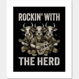 Rockin With The Herd Guitar Cow Band Fun Posters and Art